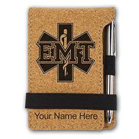 Mini Notepad, EMT Emergency Medical Technician, Personalized Engraving Included (Cork)