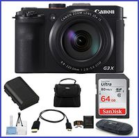 Canon PowerShot G3 X Digital Camera Pro Bundle, includes: Camera Bag, 64GB SDXC Class 10 Memory Card, Card Reader, Memory Card Wallet, Mini Tripod, Lens Cleaning Kit, Spare Battery and Mini HDMI Cable
