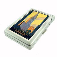 Perfection In Style Metal Cigarette Case with Built in Lighter Vintage Travel Posters Design 010