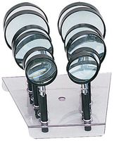 12 Pc. Magnifier Display in Clear Acrylic Rack: 2 in Each of 3 Sizes: 2", 2.5", and 3": 3X Power