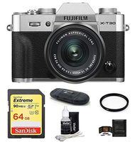 FUJIFILM X-T30 Mirrorless Digital Camera (with XC 15-45mm Lens 64GB Bundle, Silver)