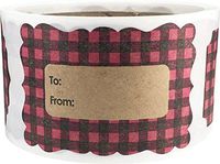 Pink Buffalo Plaid Natural Kraft Christmas Gift Tags Holiday Present Stickers 2 x 3 Inch 100 Total Labels