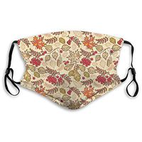Fashion Comfortable Windproof mask,Fall Season Themed Mixed Pattern with Maple Birch Oak Autumn Leaves and Ashberries,Printed Facial Decorations for Unisex S