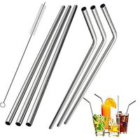 Metal Straws Stainless Steel Straws for 30Oz 20 Oz Yeti Tumbler Rambler Cups(3 Straight+3Bent+1Brushes) (Stainless Steel Straws)