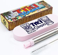 Tiki Straws - Premium Reusable Metal Straws - Telescopic Stainless Steel Drinking Straw - Portable Collapsible Straw with Case and Cleaning Brush - Travel Straw - 30oz 20oz Tumbler - (White/Navy)