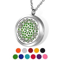 HOUSWEETY Aromatherapy Essential Oil Diffuser Necklace-Stainless Steel Locket Pendant,11 Refill Pads(Engraving)