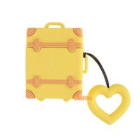 UnnFiko Mini Trunk Airpods Case, Super Cute 3D Cartoon Soft Silicone Protective Mini Bag Cute Creative Airpods 1 & 2 Charging Stand Cover with Finger Loop (Luggage Yellow, Airpods 1 & 2)