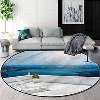 Travel Modern Flannel Microfiber Non-Slip Machine Round Area Rug,Sunbed On The Terrace Greece for Home Decor Bedroom Kitchen Etc Diameter-39