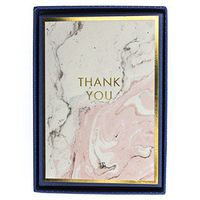 Graphique Pink Marble Boxed Notecards, 16 Embellished Gold"Thank You" Cards with Matching Envelopes and Storage Box, 3.25" x 4.75"