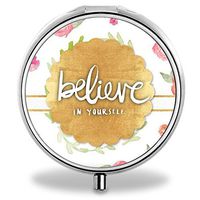 Compact 3 Compartment Medicine Case, IMLONE Customized Believe in Yourself Pill Organizer Metal Pill Box Pill Container for Purse, Travelling and Daily Needs