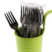 AmerCare Heavy Weight Individually Wrapped Black Polystyrene Forks, Case of 1000