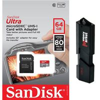 SanDisk Ultra 64GB MicroSD XC Class 10 Memory Card for Huawei Honor Holly 2 7 7i Enjoy 5s Mate 8 S G7 G8 Plus 5x Y6 Pro MediaPad M2 X2 P8 P8lite P8max & USB 3.0 MemoryMarket MicroSD & SD Card Reader