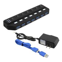 7-Port USB 3.0 Hub Portable Super Speed USB Data HUB Multiple USB Ports Expander Splitter with Switches/LED Indicator/ 5V 2A Power Adapter/1.84 Feet Data Cable for PC Computer Laptop