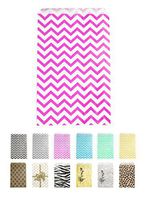 Novel Box Pink Chevron Print Paper Gift Candy Jewelry Merchandise Bag Bundle 4X6" (100 Count) + Custom NB Pouch