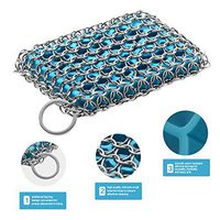 Tapgranz Chainmail Scrubber Pad Premium Cast Iron Cleaner - Skillet, Durable, Flexible Chain Cast Iron Cleaner With Silicone Sponge For Cookware Pans (blue)