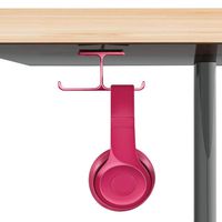 Under Desk Headphone Stand Mount, 6amLifestyle 3M Adhesive Hook Under Desk Dual Headset Stand Holder Pink Color