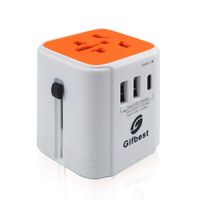 Gifbest Universal Travel Adapter, All in One Worldwide AC Power Adapter and Plug Converter with AC Outlets, 2 USB A Ports and 1 USB Type C Port Total 4.5A (White and Orange)