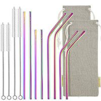 STRAWTOPIA Rainbow Straight Bent Metal Straws (8 Pack) Colorful Stainless Steel Straws Drinking Reusable with Case, Cleaning Brushes, Fits 20 30 40oz Tumblers, Dishwasher Safe, 6mm Wide (Long/Short)
