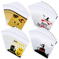 SelfTek 200 Pack Halloween Self Adhesive Bags 4 Styles Cellophane Candy Bags for Your Homemade Crafts