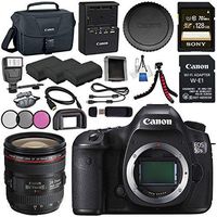 Canon EOS 5DS-R 5DSR DSLR Camera + EF 24-70mm f/4L IS USM Lens + LPE-6 Lithium Ion Battery + Sony 128GB SDXC Card + Canon W-E1 Wi-Fi Adapter + 77mm 3 Piece Filter Kit Bundle