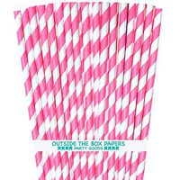 Striped Paper Straws - Pink White - 7.75 Inches - Pack of 100 - Outside the Box Papers Brand