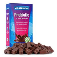 VitaWorks Probiotic 10 Billion Microflora Chocolate Vitamin Chew – GMO-Free – Great Tasting Milk Chocolate Flavored Treat – Adult Dietary Supplement – 60 Count [30 Doses]