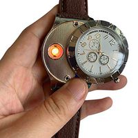 Abvenc Casual Quartz Watch Wristwatch with USB Electronic Rechargeable Windproof Flameless Cigarette Lighter, Lightweight, Easy to Carry (Brown)