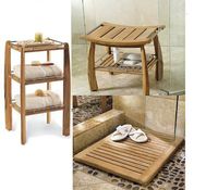New Grade A Teak 3Pc Accessory Set: Shower Bench, Shower Shelf and Floor Mat #WHAX3PC4