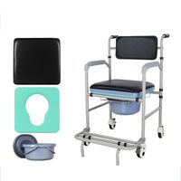 4 in 1 Shower Commode Wheelchair with Armrest Removable Pedal Aluminum Mobile Chair Padded Toilet Seat Shower Transport Chair for Elder Disabled