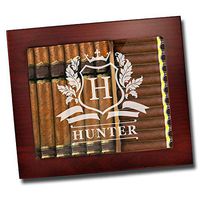 Custom Personalized Premium Cigar Humidor Box with Hygrometer, Humidifier and Glass Top - Engraved Wood Cigar Box Gift Set (Rosewood)