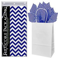 Flexicore Packaging White Kraft Paper Gift Bags & Navy Blue Gift Wrap Tissue Paper | Size: 5.25 Inch X 3.25 Inch X 8.25 Inch | Count: 5 Bags | Color: Navy Blue Chevron