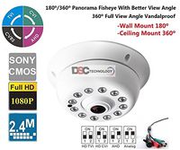 1080P 2.4 Megapixel Indoor Surveillance Security Camera Video Monitoring Night Vision 4-in-1 HD-TVI, AHD, CVI, CVBS Camera (White Indoor Dome 360 Degree Fish-Eye Lens)