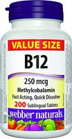 Webber Naturals Vitamin B12 250 mcg Methylcobalamin, 200 Sublingual Tablets