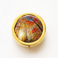 RhyNSky Maple Leaves Mini Portable Pocket Pill Box Case Holder for Purse, 3 Compartments, Gold, FG512