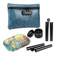 FIREDOG Smell Proof Bag Kit - 4 Items - Carbon Lined Smell Proof Pouch with Lock Odor Proof Case Container, 2" Herb Ginder, Metal Rolling Tray, 4x Doob Tube