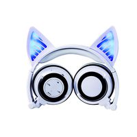 Eoncore Kids Stereo Wireless Bluetooth Headphones LED Glowing Cat Ear Foldable Over-Ear Headsets Noise Reduction with Mic Volume Control (White)