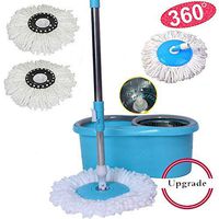 Lovely999 Mop Bucket 360 Degree Rotating Head Easy Magic Floor 2X Head Microfiber Spinning Material Stainless Steel Plastic Superfine Fiber