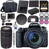 Canon EOS 77D DSLR Camera with 18-135mm USM Lens 1892C002 + Sony 64GB SDXC Card + LPE-17 Lithium Ion Battery + Flash + Canon Bag + Card Reader + Memory Card Wallet + Canon EF 75-300mm LensBundle