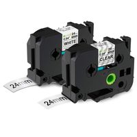 Replace TZe251 TZe151 24mm Black on White Black on Clear Label Maker Tape Compatible with Brother Ptouch PTD600 PTP700 PTP900, 0.94 Inch 26.2 Feet 2-Pack
