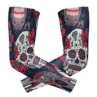 WXLIFE Floral Flower Sugar Skull Face Sun Uv Protection Sport Arm Sleeves for Men Women Kids Running Basketball Cycling Arm Warmer Sleeves 1 Pair
