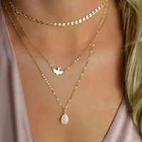 TraveT Multilayer Necklace Handmade Round Sequins Chain Peace Dove Drop Pendant Necklace