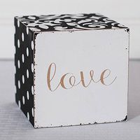 4" X 4" X 4" Wood Block (Love) White/Black/Gold – Model Number – 18916