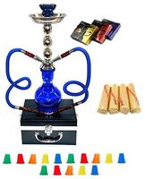 Zebra Smoke Starter Series: 18" 2 Hose Hookah Combo Kit Set w/ Instant Charcoal (3 Kings Charcoal), Hydro Herbal Molasses(like Blue Mist), and Hookah Mouth Tips Smoke More Then Hookah Pen (Yellow)