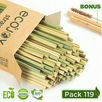 ECOJOY Biodegradable Grass Straws 119 Pack, 100% Natural Eco friendly, Premium Straws for Smoothies, Party, Drinking, Alternative to Plastic, Paper, Reusable Metal, Bamboo Straws