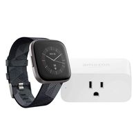 Fitbit Versa 2 Smartwatch (Smoke Woven/Mist Grey) with Amazon Smart Plug Bundle