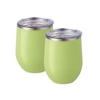 Maars Bev Steel Stemless Wine Glass Tumbler, 12 oz | Double Wall Vacuum Insulated | 2 Pack - Matcha Green
