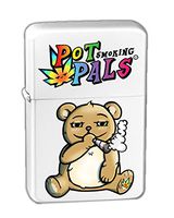 Hat Shark Pot Smoking Pals Bear Vector KGM Thunderbird Vintage Lighter - White Matte Finish