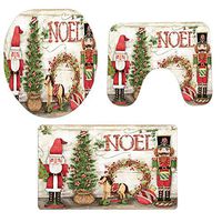 Flannel Christmas Pgojuni Winter Bathroom Non-Slip Pedestal Rug + Lid Toilet Cover + Bath Mat Set 3PCS (E)