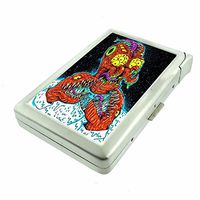 Creepy Cartoon Zombie Em4 Hip Silver Cigarette Case With Built In Lighter 4.75" X 2.75" Id Holder Metal Wallet RFID Protection