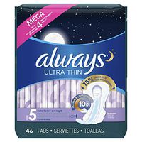 ALWAYS Ultra Thin Size 5 Extra Heavy Overnight Pads With Wings Unscented, 46 Count